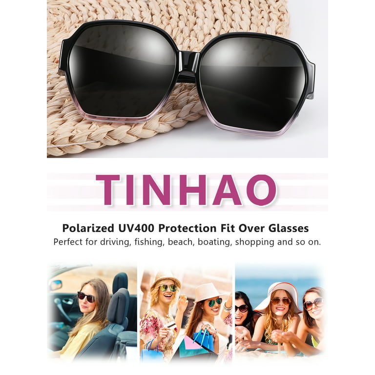 TINHAO Polarized Fit Over Sunglasses Wear Over Glasses For Women Men  Fishing Driving with Oversized Frame Gradient Light Pink