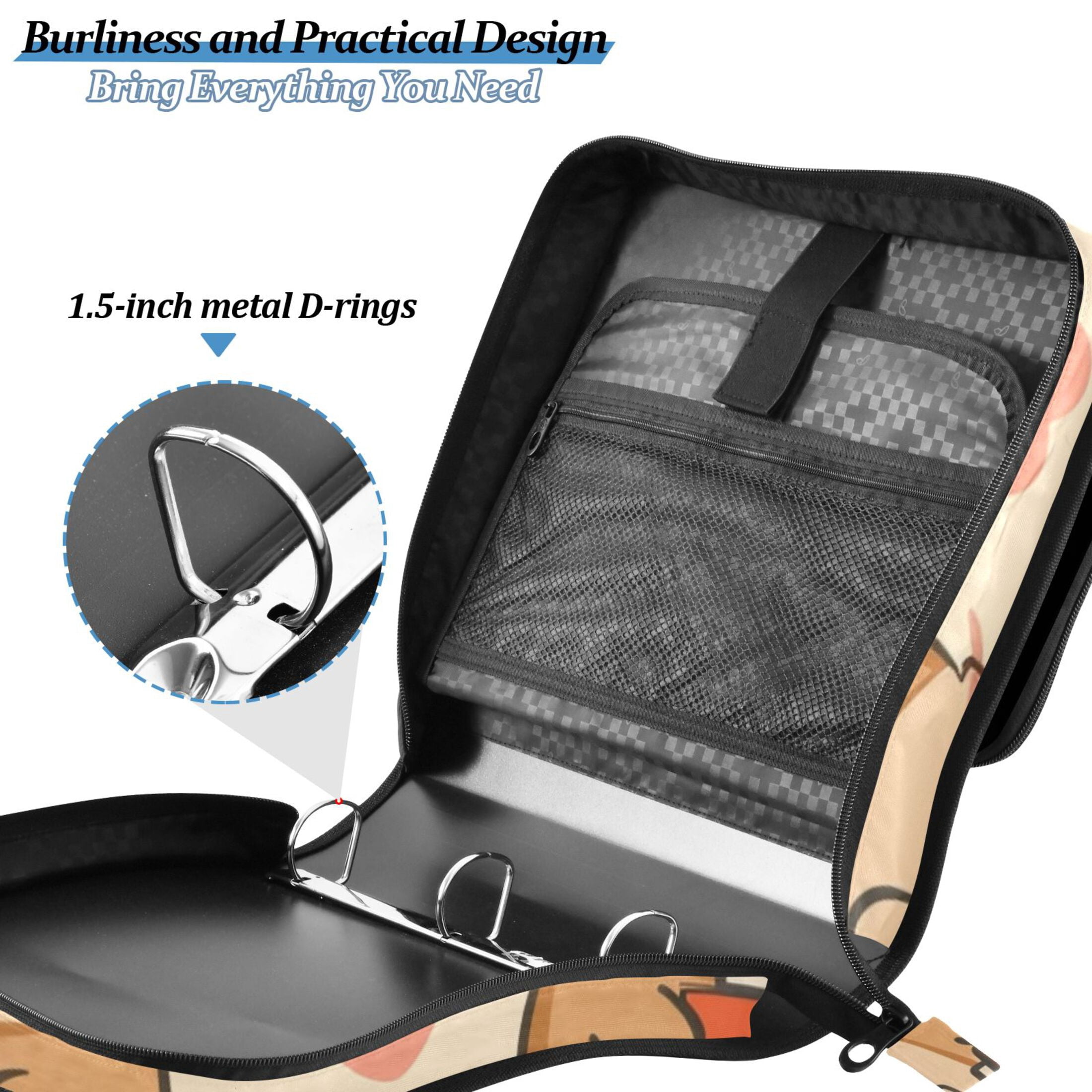 3 Ring Zipper Binder with Shoulder Strap Waterproof Trapper Keeper 2 Inch D-Ring 500 Sheets Capacity Capybara Holding Gift