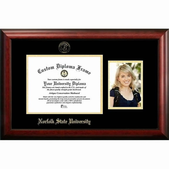 Campus Images VA992PGED-1185 8.5 x 11 in. Norfolk State Gold Embossed Diploma Satin Mahogany Frame with 5 x 7 in. Portrait