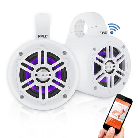 Pyle Waterproof Rated Bluetooth Marine Tower Speakers - Wakeboard Subwoofer Speaker System with Wireless Music Streaming & LED Lights (4’  -inch  300 Watt)