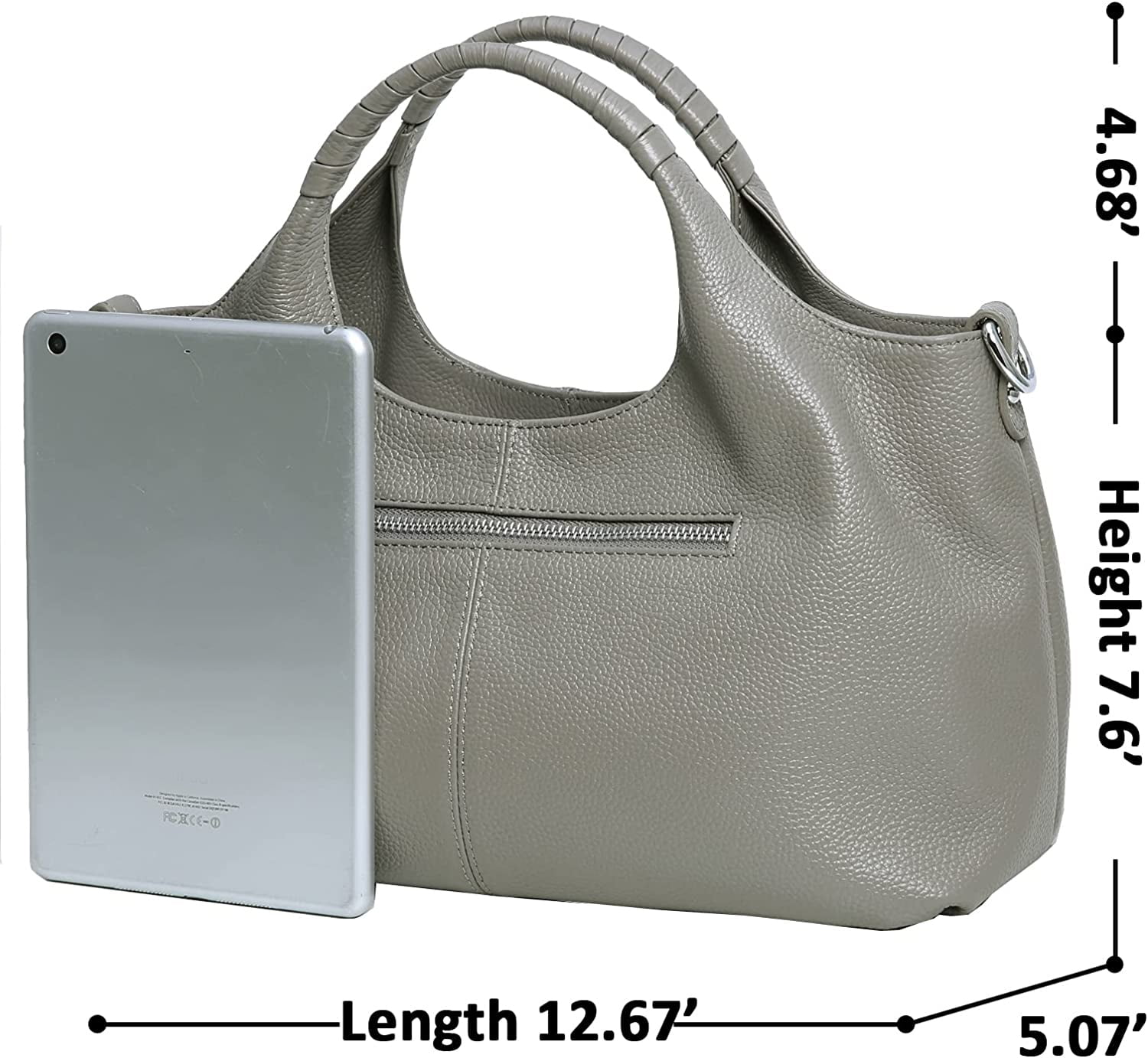 Mostdary Women Top Handle Satchels Leather Handbags Large Capacity Work Tote Shoulder Crossbody Bags Gray