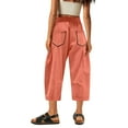 thumbnail image 4 of Ashirexll Womens Summer Pants, Capri Pants for Women, Solid Color Wide Leg Casual Elastic Waistband Pocket Trousers, 4 of 5