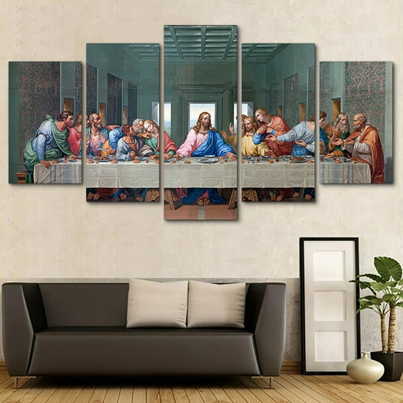 5 Panels Canvas Art Wall Decor Poster Painting Jesus The Last Supper Home Decorative Living Room Picture Print Mural Artwork, unframed.