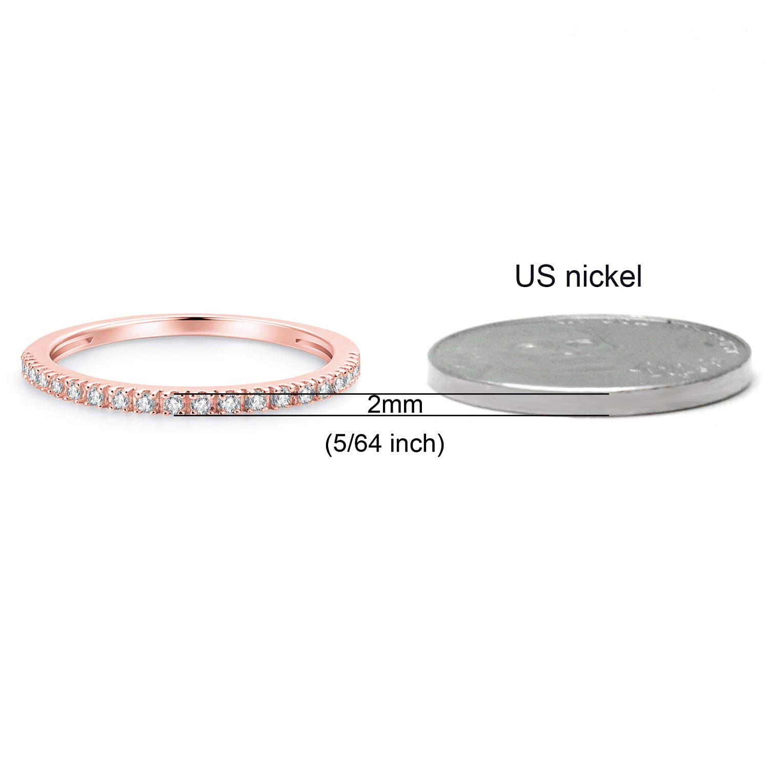 Sz 4.0 Solid 10K Rose Gold Diamond 2MM Half Eternity Stackable Wedding Anniversary Band Ring