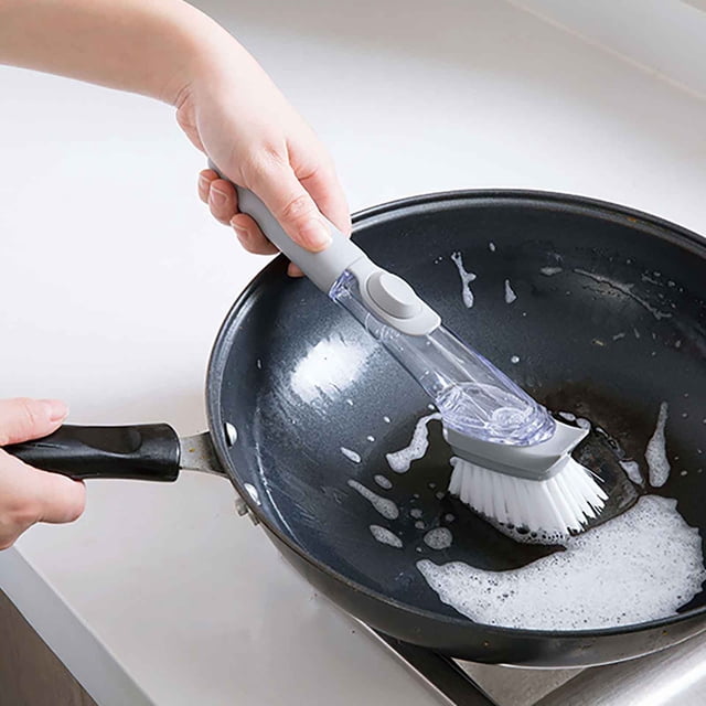 TIMIFIS Dish Brush Kitchen Essentials Automatic Liquid Filling Long Handle Pot Washing Brush Kitchen Washing Brush Pot Artifact Non Stick Oil Pot Washing Brush Cleaning Brush Cast Iron Scrubber