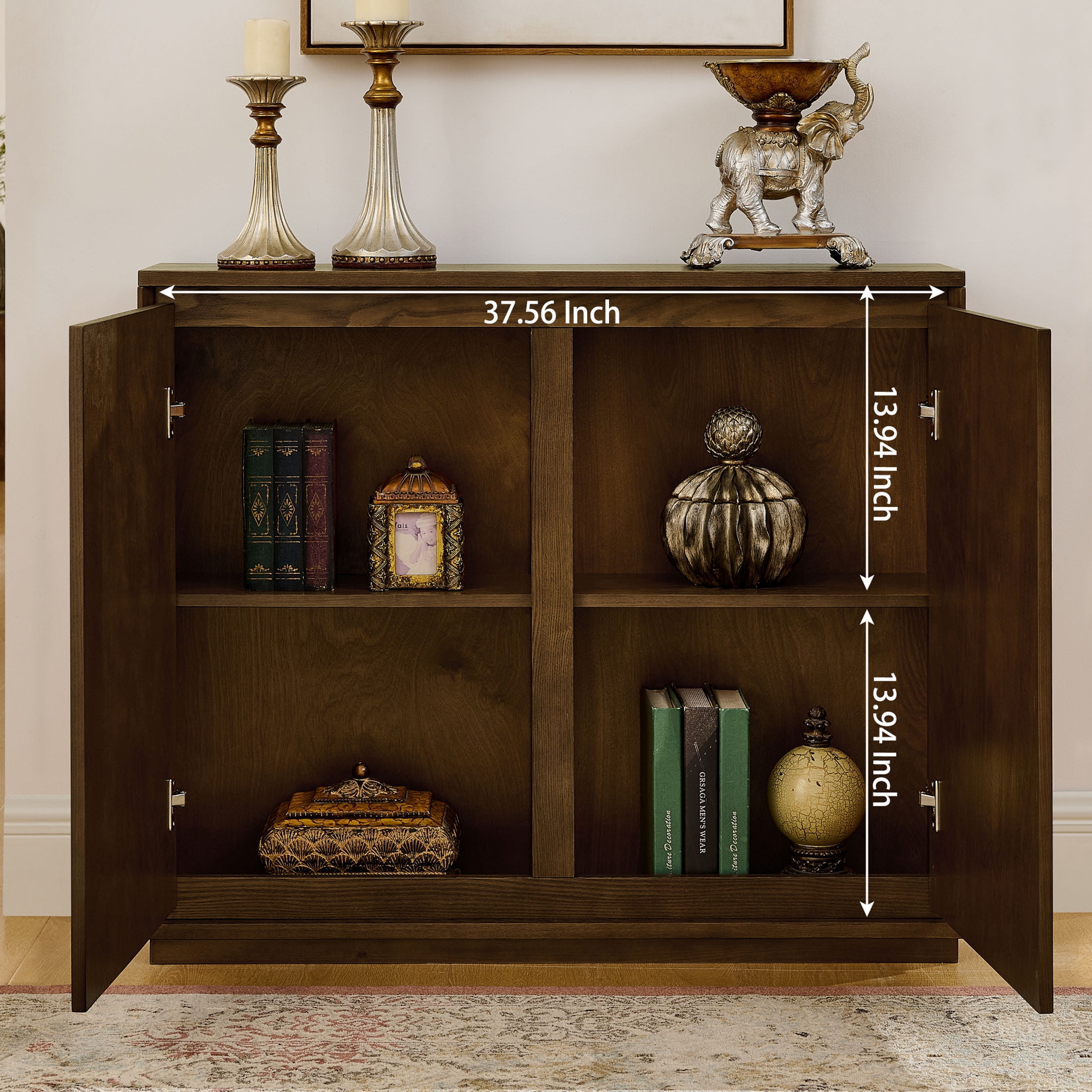 GDF Studio 39" Mid Century Modern V-Shaped Fluted Sideboard Cabinet with Outlet Holes, Brown