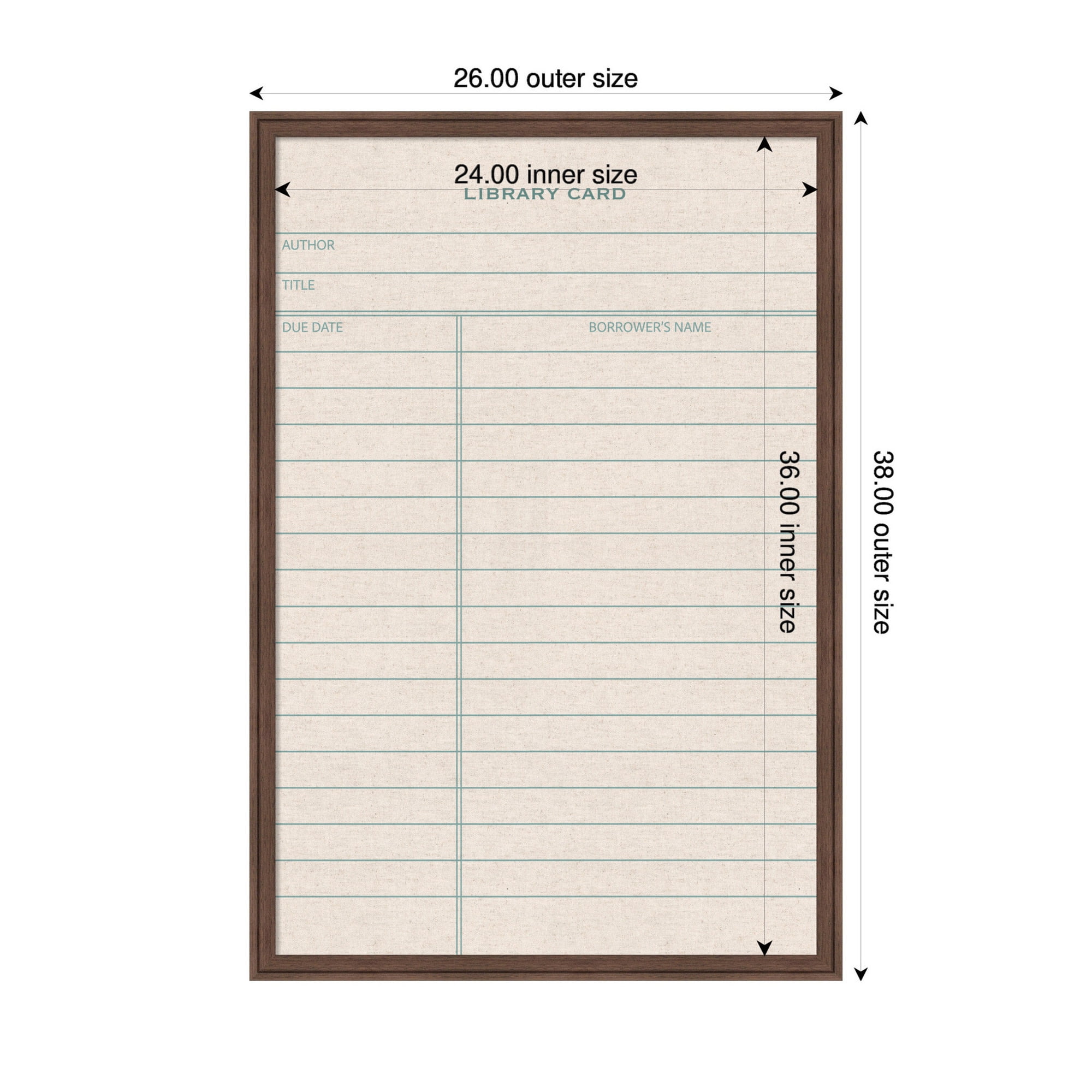 Kate and Laurel Framed Fabric Pinboard 26 x 38, Linen Library Card Printed Linen Classic Bulletin Board for Use as a Vision Board or Wall Organization, Florence Medium Brown Frame