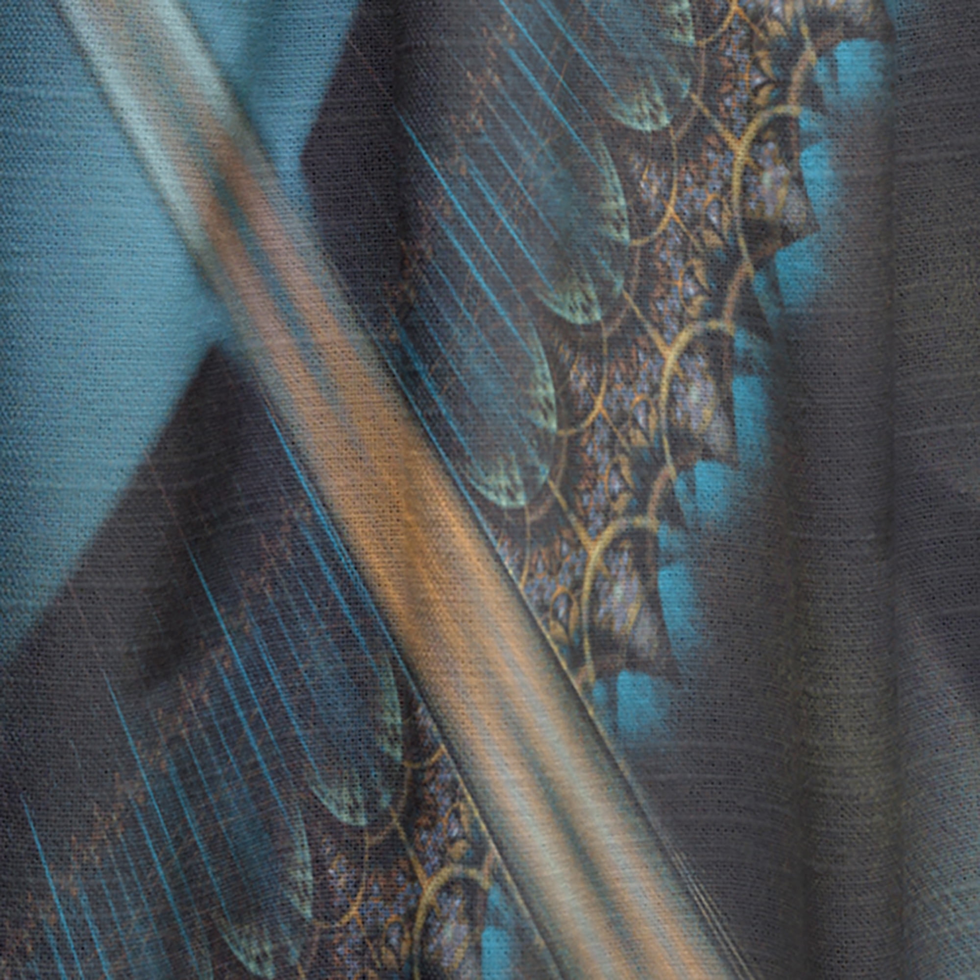 Designart 'Large Blue Brown Fractal Floral Pattern' Floral Curtain Panel
