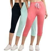 3-Pack: Women's Capri Silky Soft Joggers Cuffed Athletic Comfy Casual Sweatpants with Pockets (Available in Plus Size)