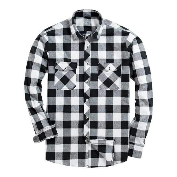 pstuiky Camisas de invierno de manga larga para hombre, Camisa tipo cárdigan de manga larga con solapa y botones con estampado a cuadros informal para hombre. Tops de talla grande para hombre s