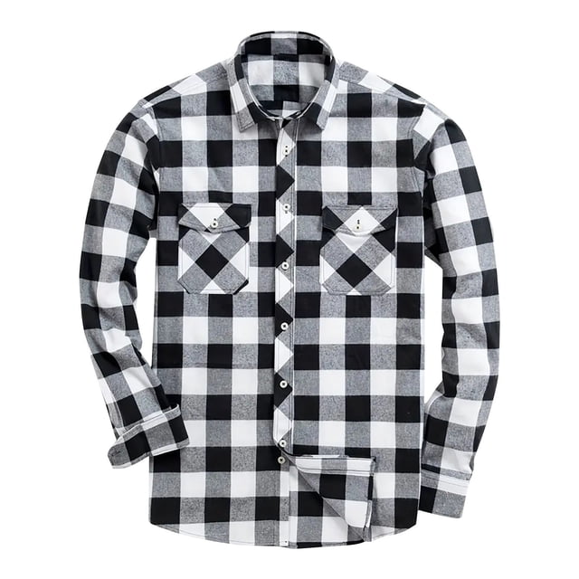 pstuiky camisa de manga larga para hombre, Camisa tipo cárdigan de manga larga con solapa y botones con estampado a cuadros informal para hombre. camisetas de hombre l