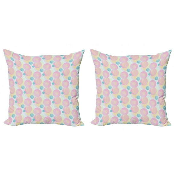 Abstract Throw Pillow Cushion Cover Pack of 2, Funky Overlapping Circles with Hatching on Baby Blue Background, Zippered Double-Side Digital Print, 4 Sizes, Pale Pink Sky Blue, by Ambesonne