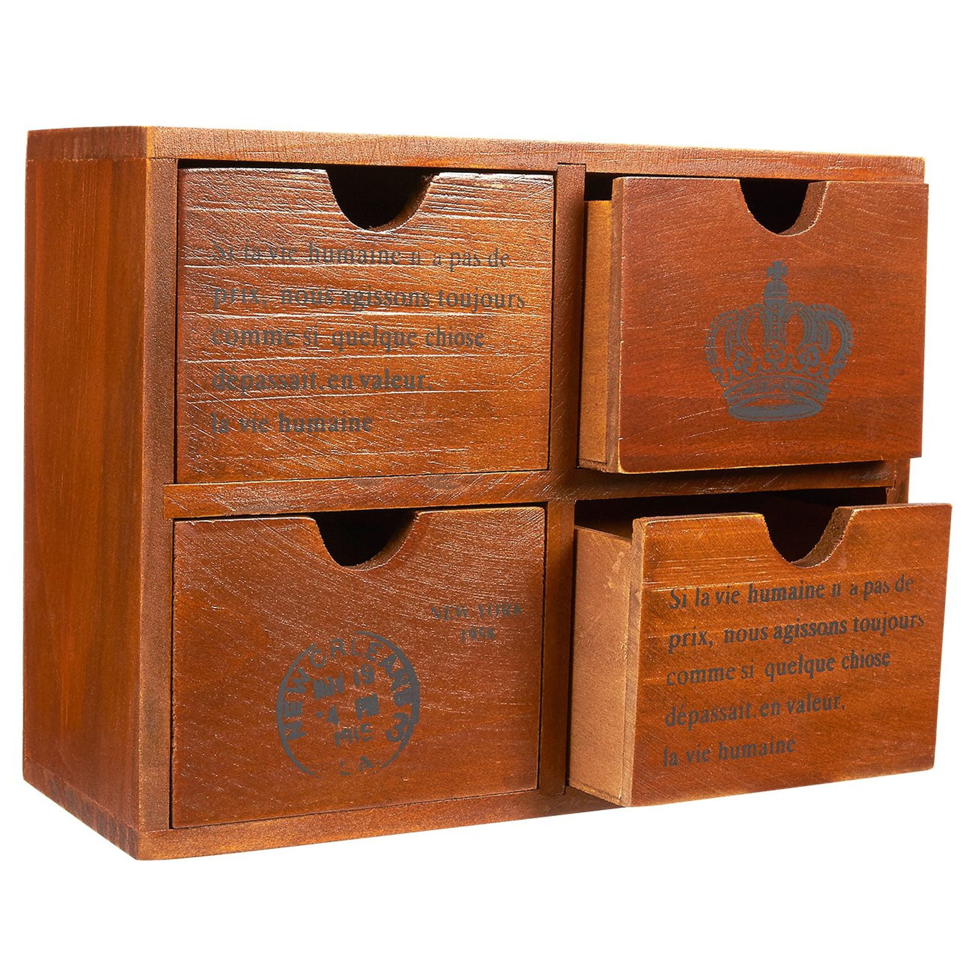 4 Drawer Wooden Storage Organizer Small Desktop Decorative Boxes for Craft, Vintage