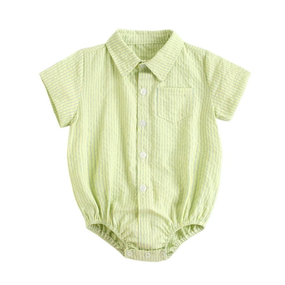 Lndajk 66-100 Baby Boys' Striped Button-Front Romper with Collar Summer Style Outfit Green 6-12 Months