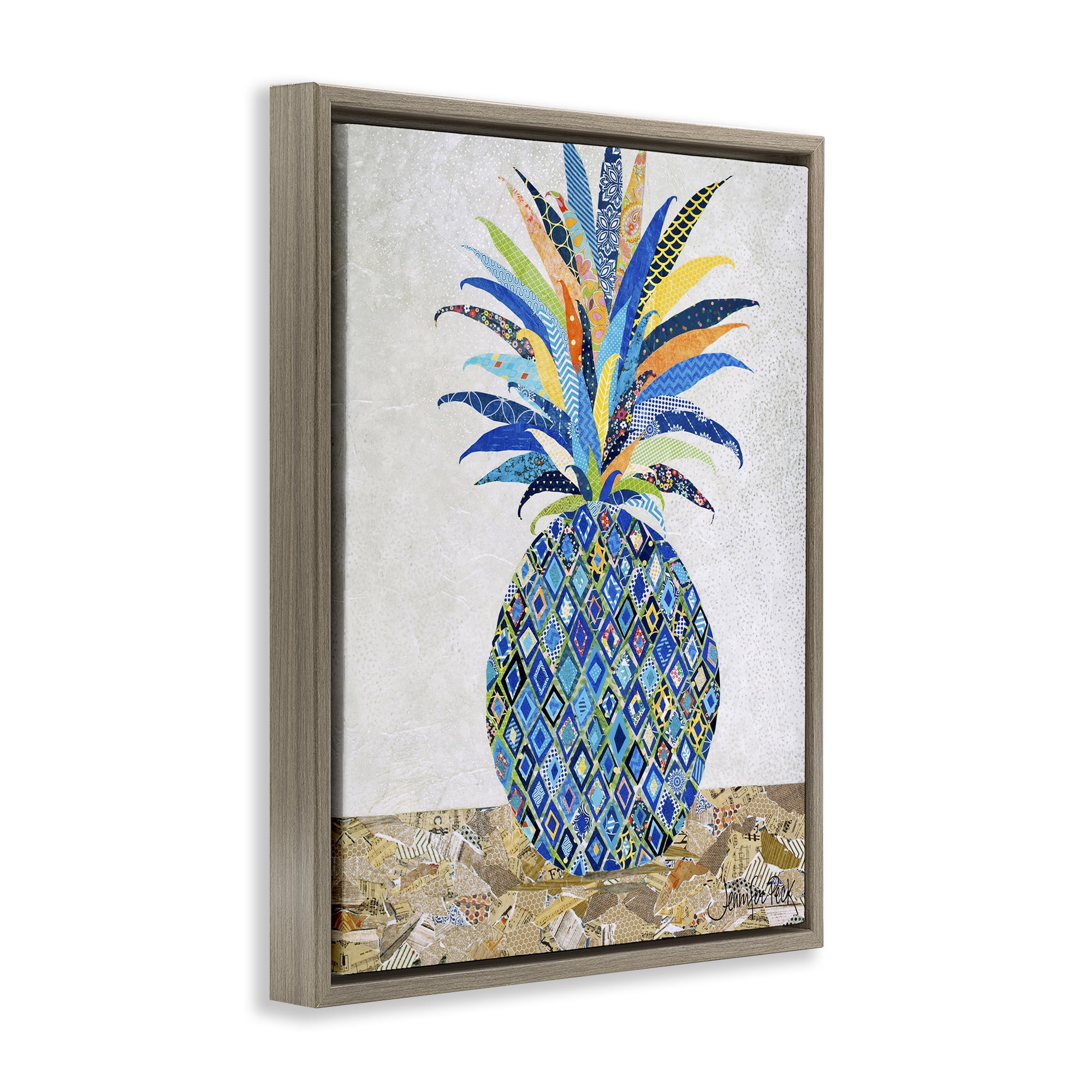 Stupell Industries Mosaic Patterned Pineapple Food & Beverage Painting Brown Floater Framed Art Print Wall Art, 25 x 31