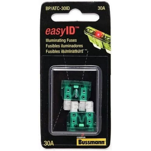 Bussmann BP/ATC-30ID Green ATC 30 Amp easyId Illuminating Fast-Acting Automotive Blade Fuses - 2 per Card