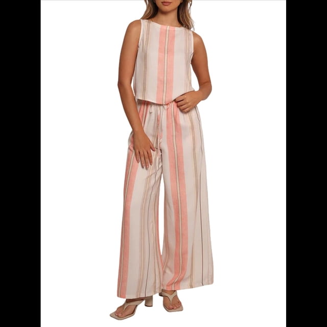 Conjunto de Dos Piezas de Verano Y2K con Estampado Floral Bohemio para Mujer: Camiseta Sin Mangas y Pantalones Anchos. Naranja Rojo M