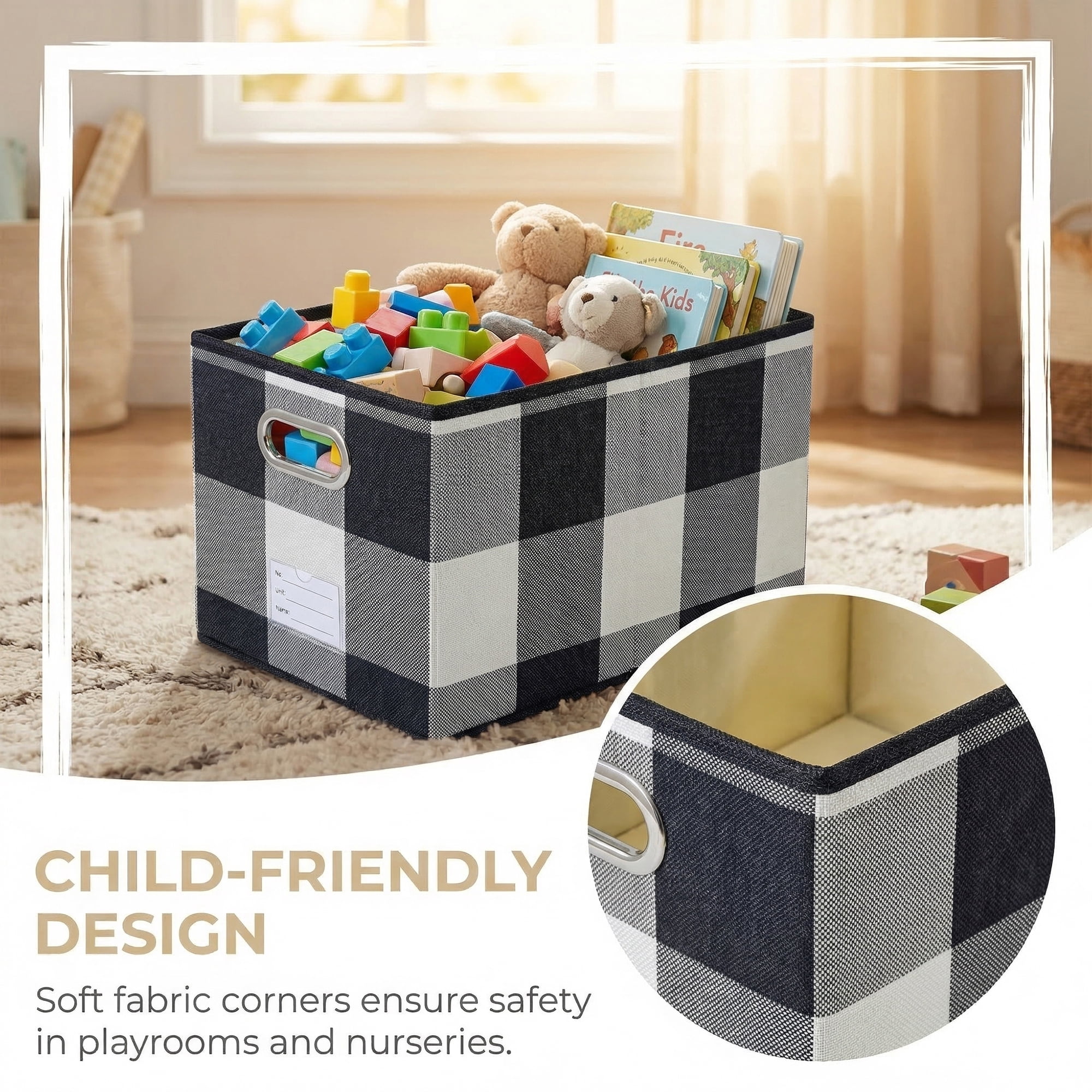 Unique Bargains Storage Bin with Handles for Shelves Closet Black 11.8" x 19.7" x 11.8"