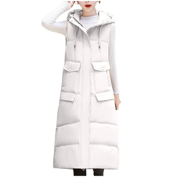 BLVB Women's Long Quilted Vest Hooded Maxi Length Sleeveless Puffer Vest Padded Coat Winter Warm Jackets Outerwear