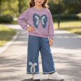 thumbnail image 3 of NAISIBABY Girls’Outfit Sets, Chic Casual Bow Crewneck Long-Sleeve Sweatshirt + Jeans with Functional Pockets 2PC Sets Purple Size 2T, 3 of 6