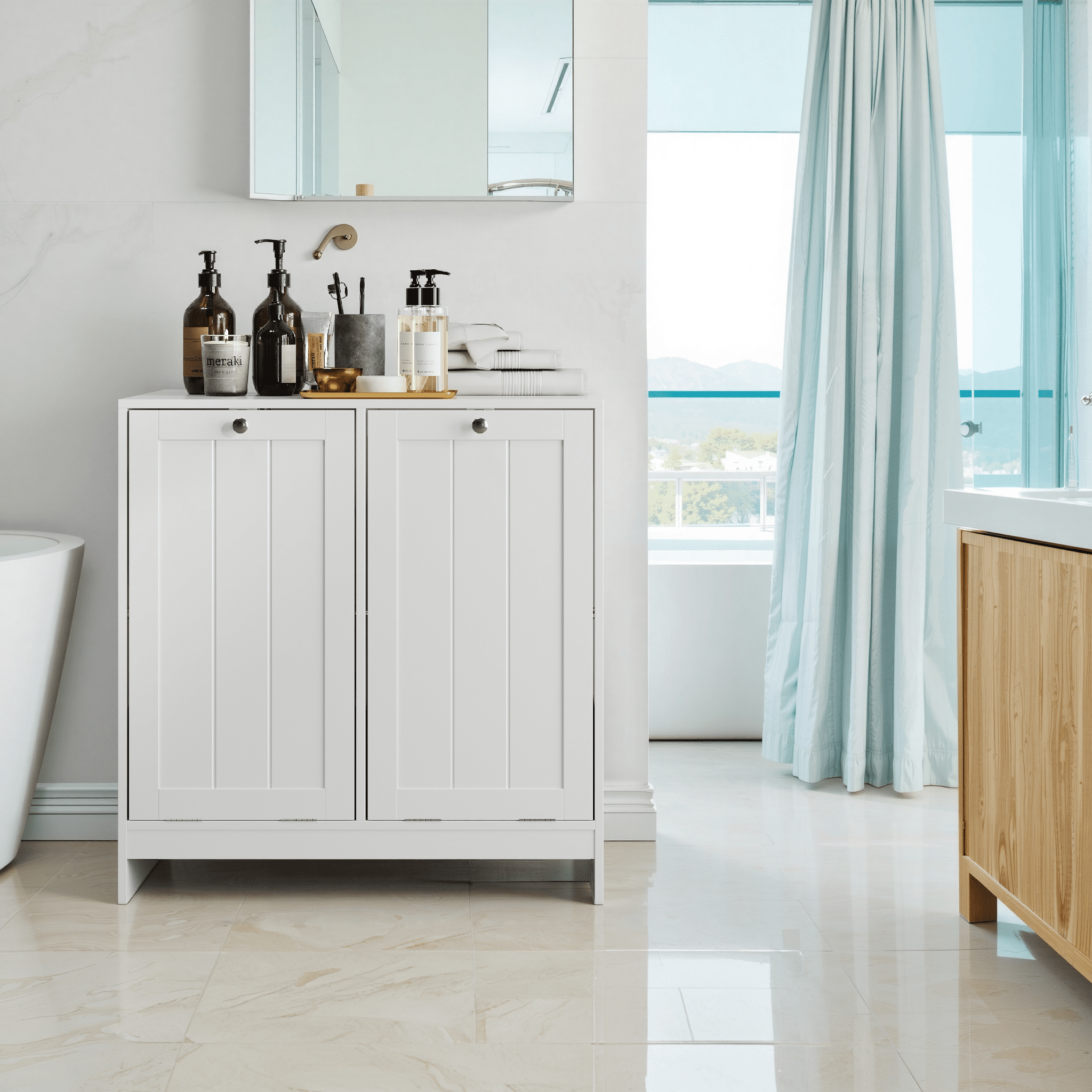 Hidden Laundry Hamper Cabinet with Tilt-Out Removable Basket