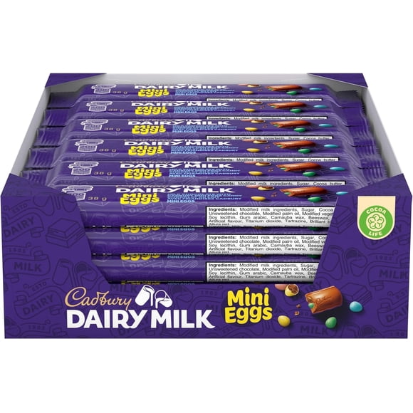 CADBURY DAIRY MILK, Mini Eggs Chocolate Bars, Milk Chocolate with CADBURY Mini Eggs Candy, 24 x 38 g Chocolate Bars, 912g, Made in Canada
