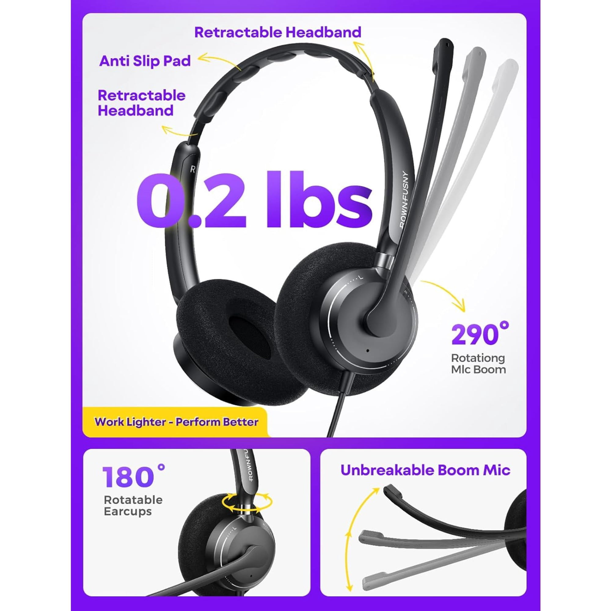 Rownfusny R06S Wired USB Headset With Noise-Canceling Mic (Pc/Laptop)