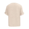 thumbnail image 6 of ClodeEU Women's Crew Neck Short Sleeve Henley Blouse,Casual Solid Color Linen Blend Top Beige,Women's Plus L, 6 of 8