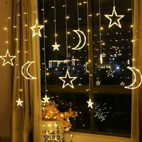 Japceit LED Star and Moon Curtain Lights, Remote Control USB Fairy String Lights, Decorative Lighting for Ramadan, Party, Bedroom, Window, Wall, Festival Atmosphere Decor