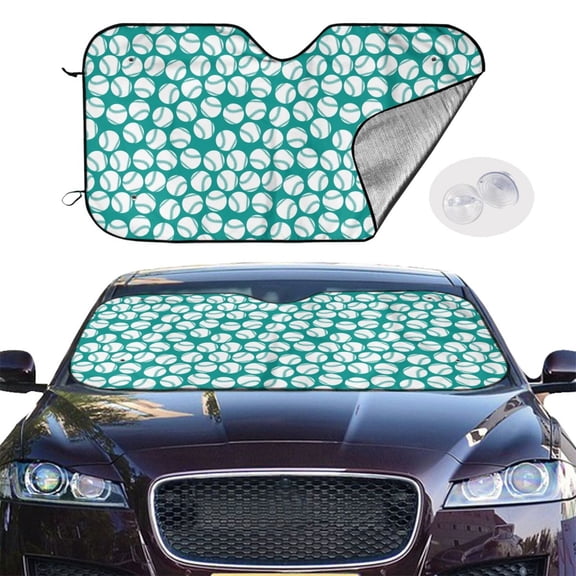 Picia Green Baseball Curved Windshield Sunshade Accordion Folding Style Auto Shade for Car Truck SUV Van Blocks UV Ray Sun Visor Protector -Small