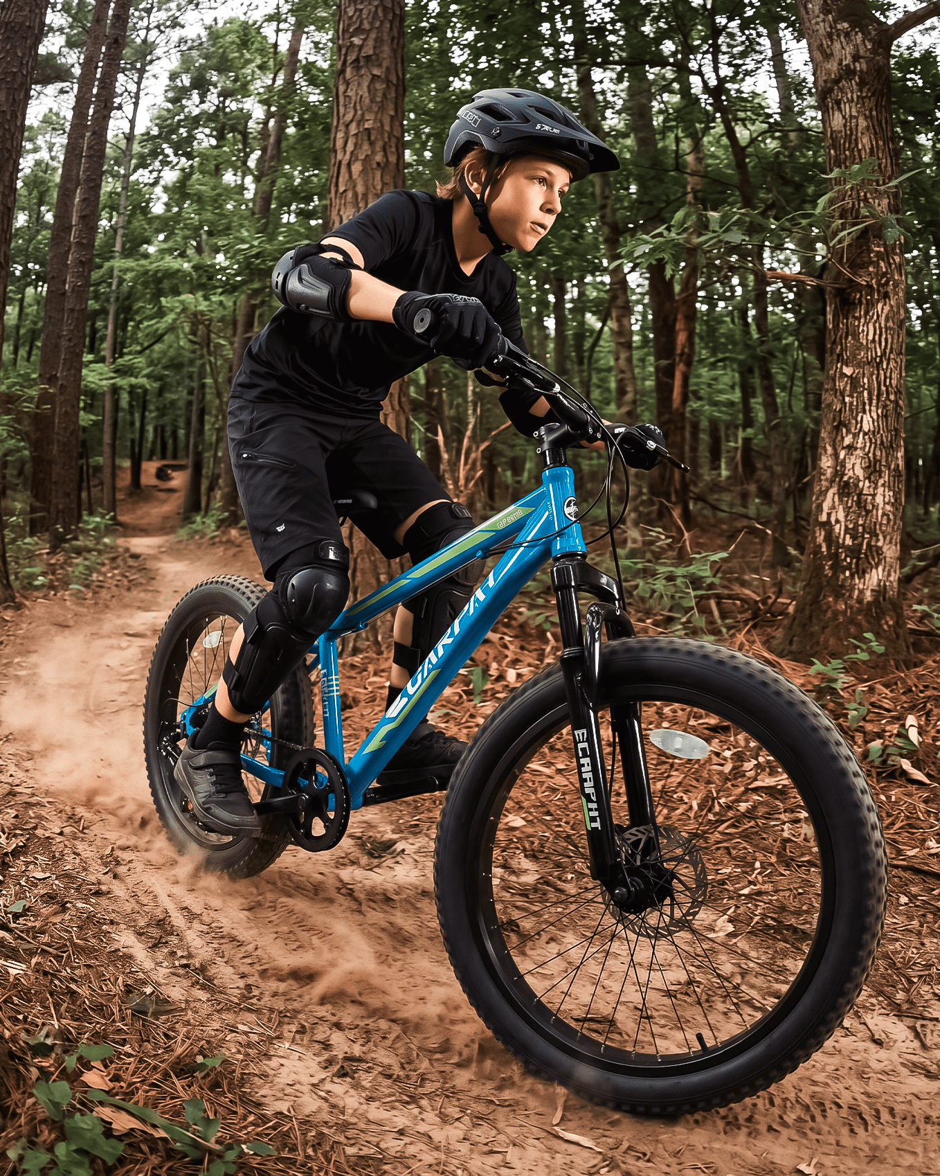 24 inch Fat Tire Mountain Bike, Outdoor Cycling Bike with 7-Speed for Boys Girls, High Carbon Steel Frame, Dual Disc Brake, Wide Tires, Suspension Fork, Anti-Slip Bikes, Blue
