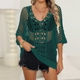 thumbnail image 2 of Tqyyweavej Womens Crochet Bathing Suits Coverups 3/4 Length Sleeve Solid Color Swimsuit Cover Up Loose Free Size Cover Ups for Swimwear Women, 2 of 7