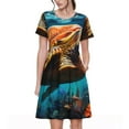 thumbnail image 1 of Vsdgher Robe Longue Midi Décontractée à Fleurs Colorées Tortue de Mer pour Femmes Été 2025 Manches Courtes Col Rond Robe de Plage, 1 of 6