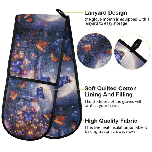 BZSMCE Oven Mitts Fairy Lights Painting Creative Pattern Resistant Kitchen Gloves