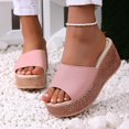 thumbnail image 6 of Wensltd Wedge Sandals for Women Wide Width Casual Round Toe Open Toe Breathable Comfortable Summer Sandals Pink, 6 of 7