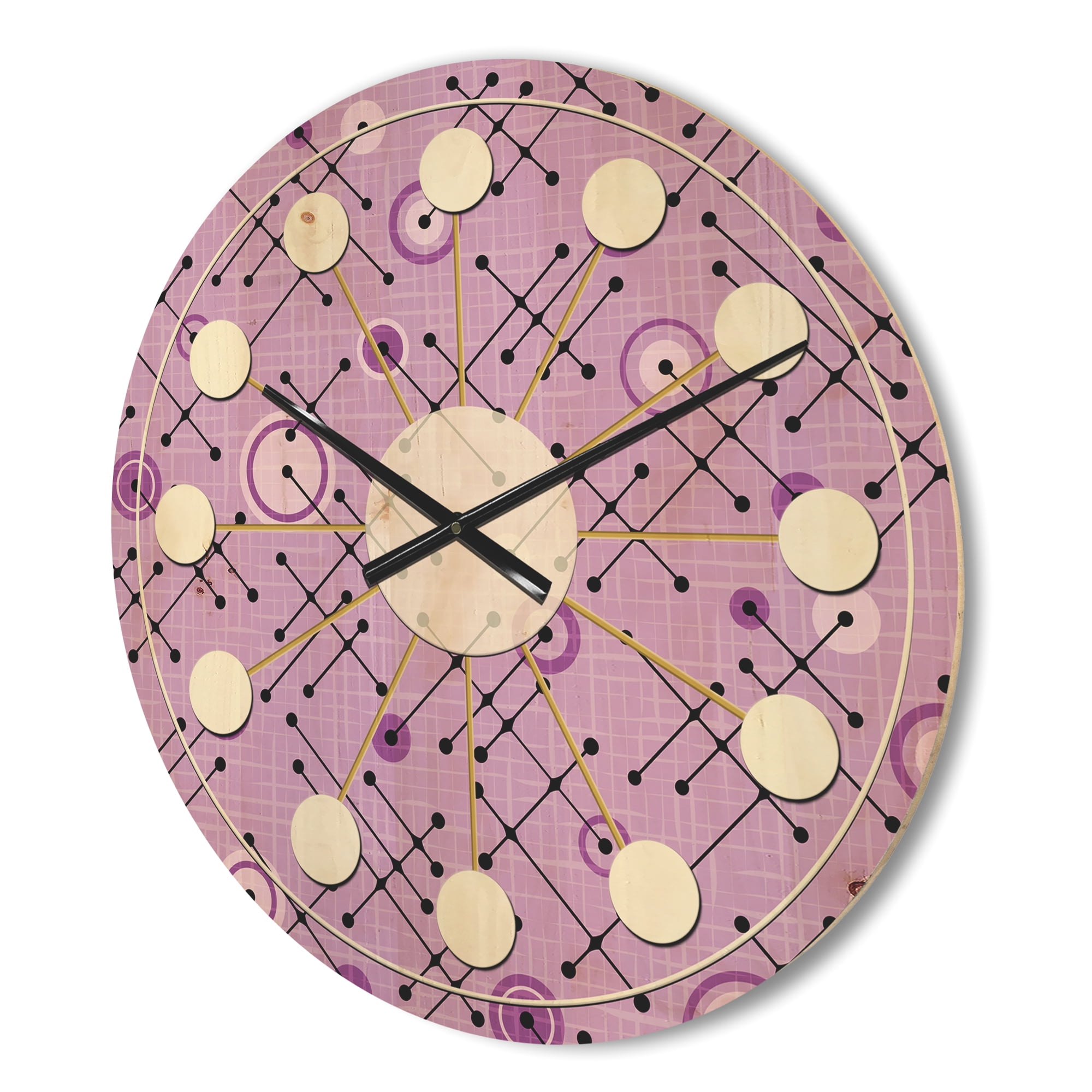 Designart '1950 Retro Pattern Shapes III' Mid-Century Modern Wood Wall Clock