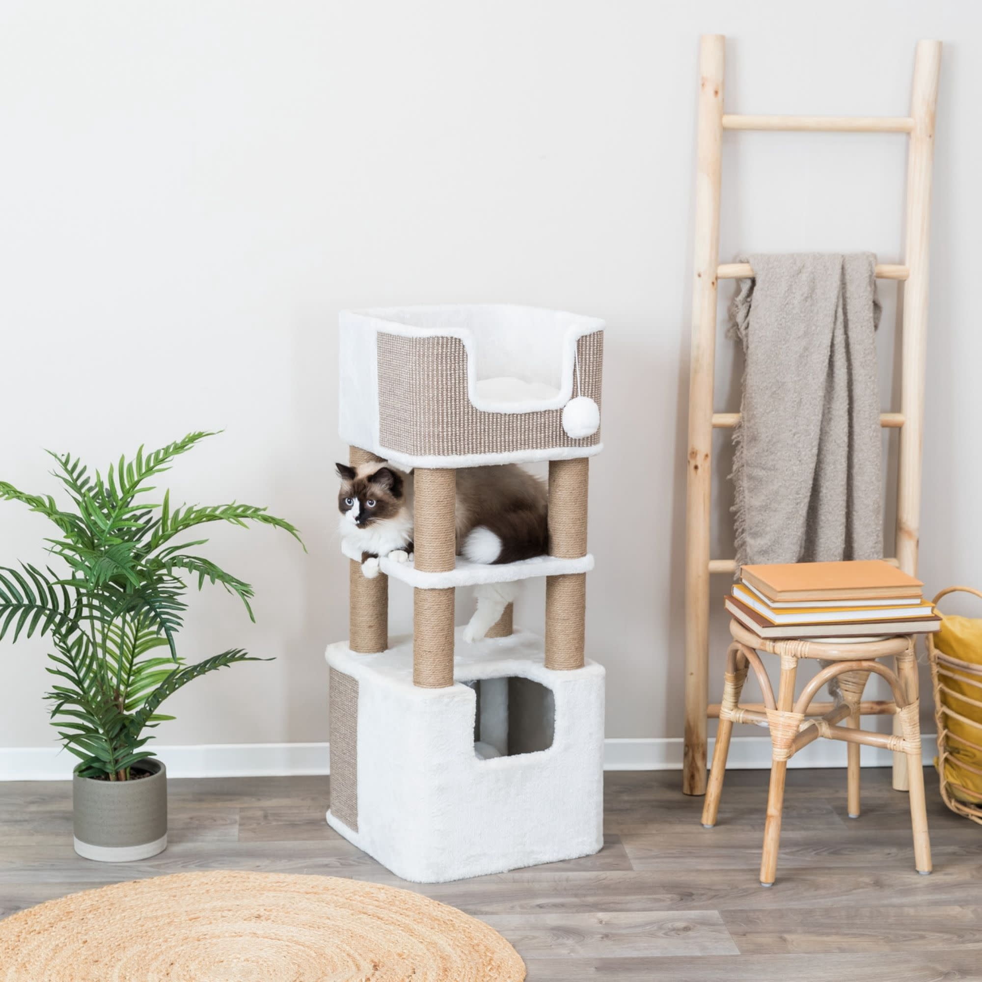 TRIXIE Lucano 39.8" Multi-Level Cat Tree with Sisal Scratching Posts, Condo & Hanging Cat Toy, Taupe