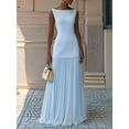 thumbnail image 4 of Pleated Bridesmaid Dresses for Women Boat Neck Formal Dresss Long A Line Wedding Guest Party Dress Light Blue XXL, 4 of 5