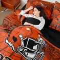 thumbnail image 4 of jejeloiu Football Sport City 7pcs Bedding Comforter Set,Orange Rugby Helmet Queen Bedding Sets For Boys Teens Reversible, 4 of 8