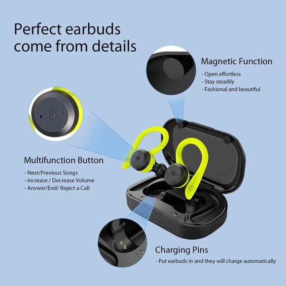Auriculares Bluetooth Verdaderos APEKX con estuche de carga IPX7 Impermeable TWS Verde