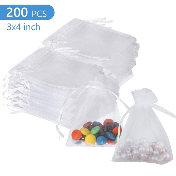 Hengbo 200 Pcs Drawstring Organza Organza Bags Pouches Small Sachet Jewelry Gift Bags for Jewelry Party Wedding Favor Party Festival Candy Pouches Bathroom Soaps White