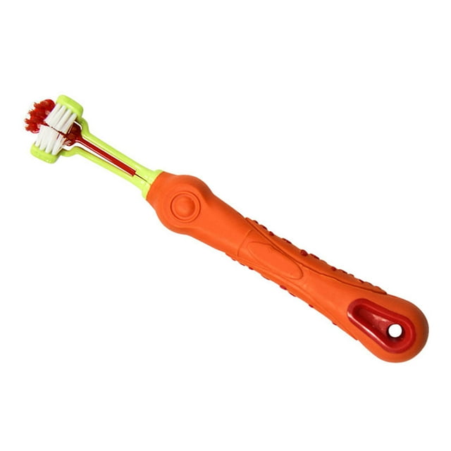 Cepillo de dientes para mascotas de 3 lados, cepillo de dientes multiángulo para perros y gatos, suministros para mascotas para limpieza bucal, color naranja