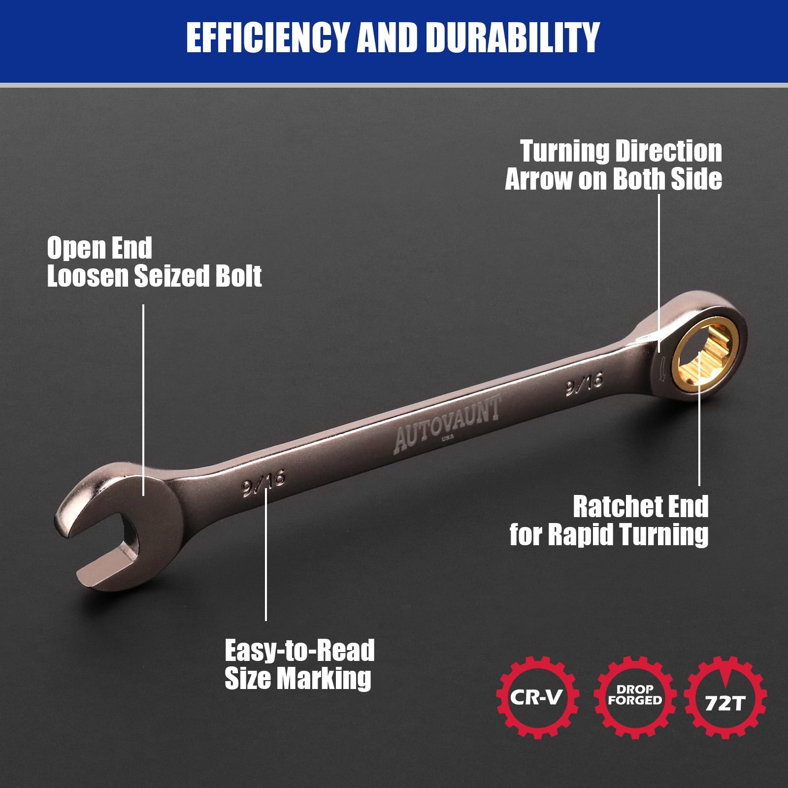 12-Piece SAE Ratcheting Wrench Set | 1/4” to 7/8“ | Ratchet Combination Wrenches Set with Organizer | 72-Teeth | Chrome Vanadium Steel