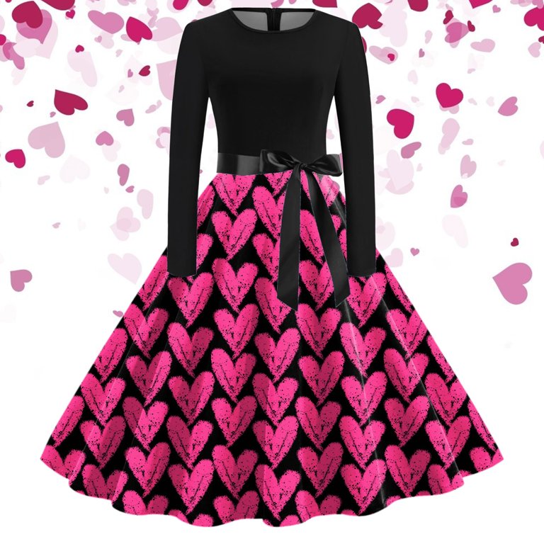 Love Dress Red Heart Print Dress Valentine's Day Women Dresses Love Heart Print Midi Length Swing Love Dress Red Heart Print Dress Valentine's Day Women Dresses Love Heart Print Midi Length Swing