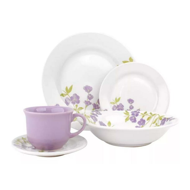 Vajilla 20 piezas de cerámica Decorado Florata Lilac 4 Personas Vencort Vajilla Flores/Vajilla de cerámica/Vajilla 20 piezas