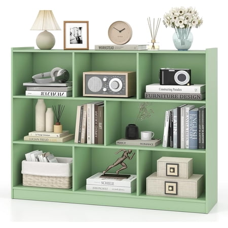 EKACO 8-Cube 3-Tier Bookcase, 48" Wood Open Storage Bookshelf, Modern Display Cabinet for Living Room, Study, Green