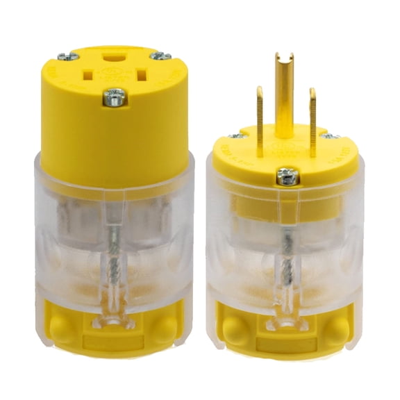 BALoFI 1 Set Lighted 3 Prong Extension Cord Replacement Ends NEMA 5-15P 5-15R Male Female Repair Kit UL Listed Yellow