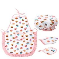 Adjustable Apron , Chef Costume with Hat and Kitchen Accessories, Cooking Activity Gear for 4-12years, 4-Piece Polyester Baking