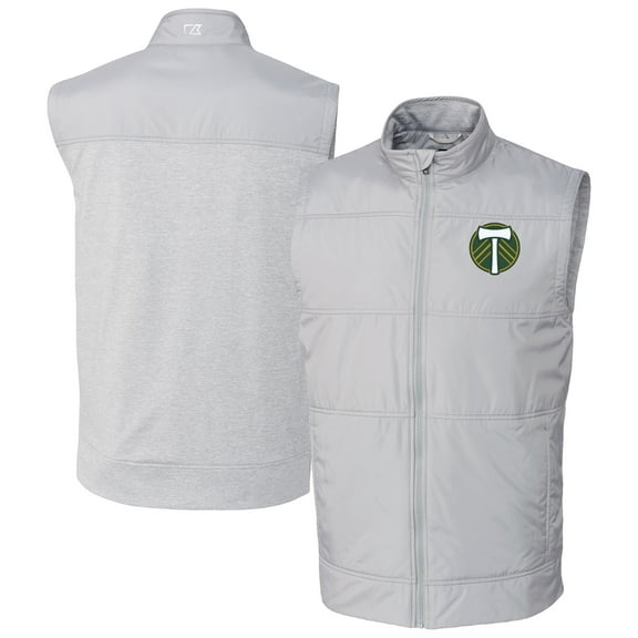 Men's-Cutter & Buck  Gray Portland Timbers Big & Tall Stealth Hybrid Quilted Windbreaker Full-Zip Vest