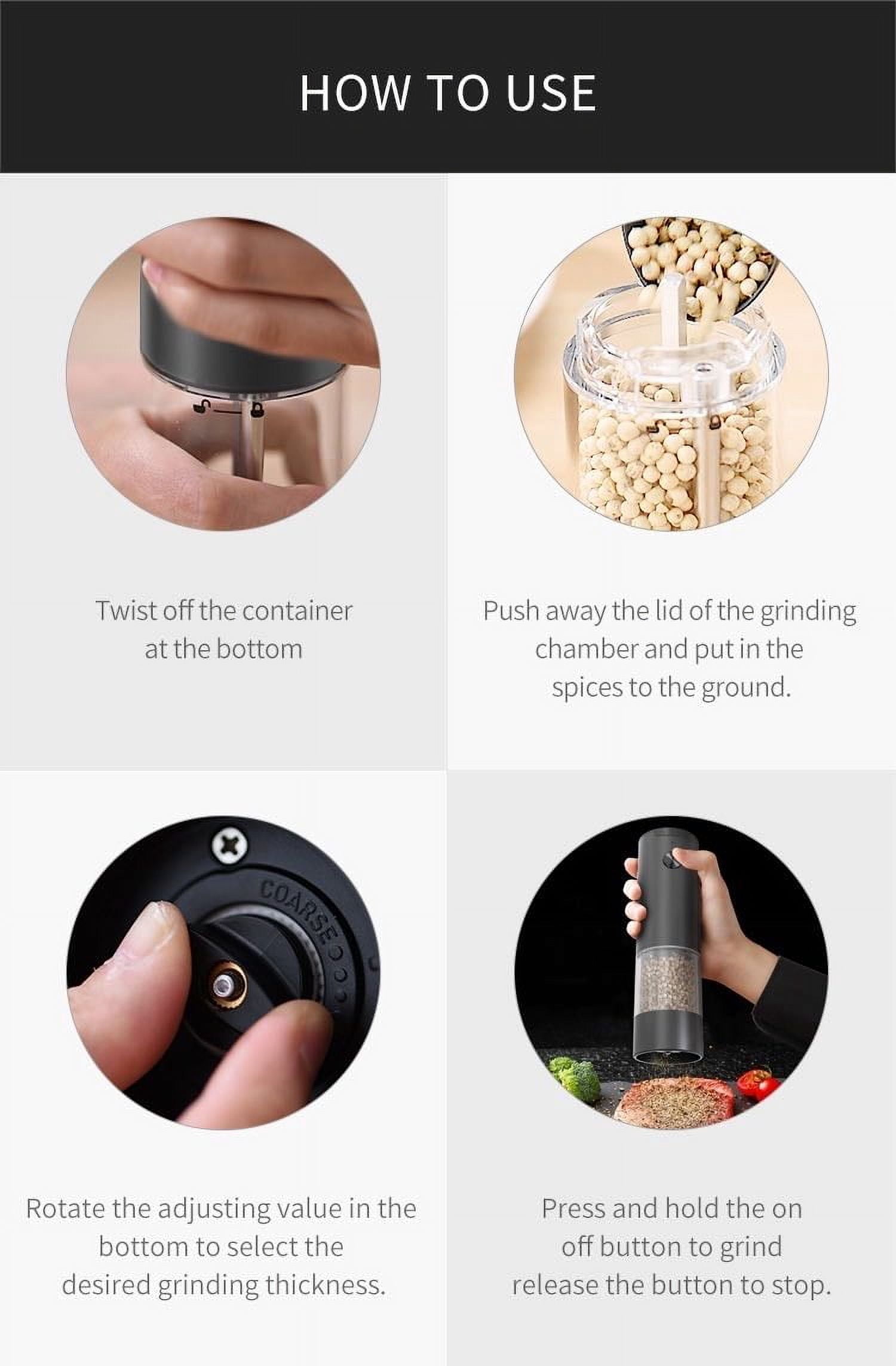 Electric Salt And Pepper Grinder, Battery Powered With LED Light, One-Handed Operation, Adjustable Coarseness, Good Helper In The Kitchen,Suitable For Kitchens, Barbecues, Restaurants, Outdoors
